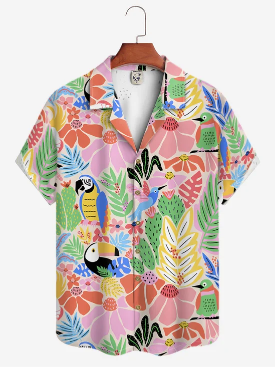 Moisture Wicking Tropical Floral Parrot Hawaiian Shirt