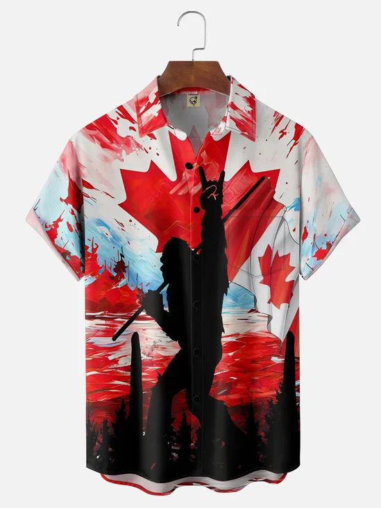 Moisture Wicking Canada Gradient Bigfoot Chest Pocket Hawaiian Shirt