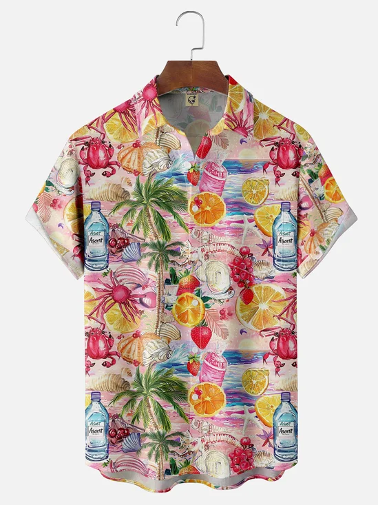 Moisture-wicking Palm Tree Lemon Chest Pocket Hawaiian Shirt