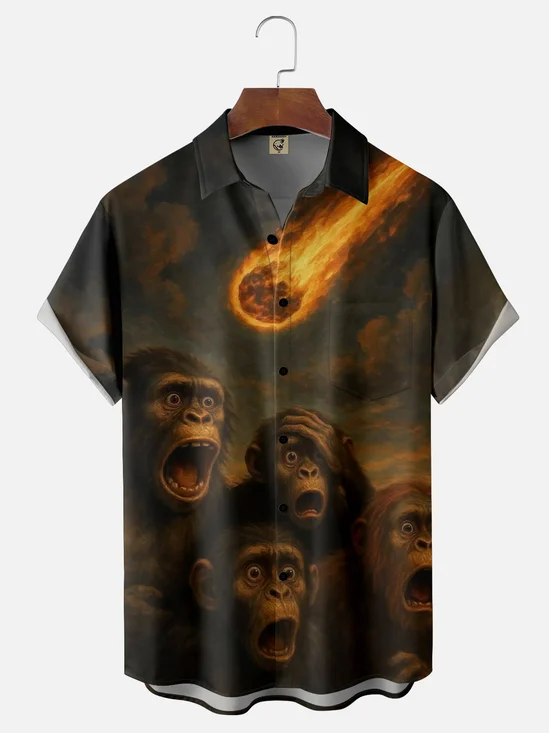Moisture-wicking Fun Meteorite Orangutan Chest Pocket Hawaiian Shirt
