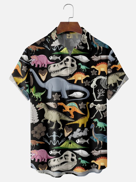 Moisture-wicking Dinosaur Chest Pocket Hawaiian Shirt