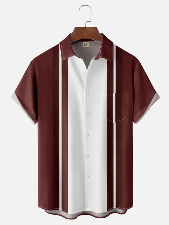Moisture Wicking Contrast Stripe Chest Pocket Bowling Shirt
