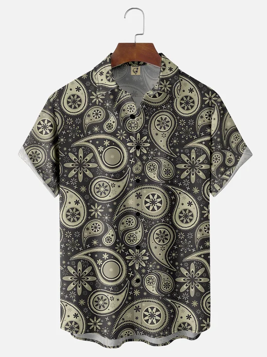 Moisture-wicking Cashew Flower Abstract Art Chest Pocket Casual Shirt