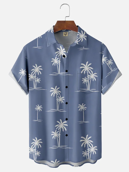 Moisture-wicking Coconut Tree Chest Pocket Hawaiian Shirt
