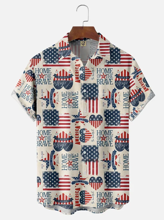 Moisture Wicking USA Home of The Brav Chest Pocket Hawaiian Shirt