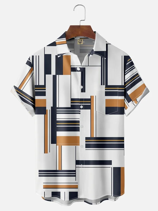 Moisture-wicking Artistic Geometry Chest Pocket Casual Shirt