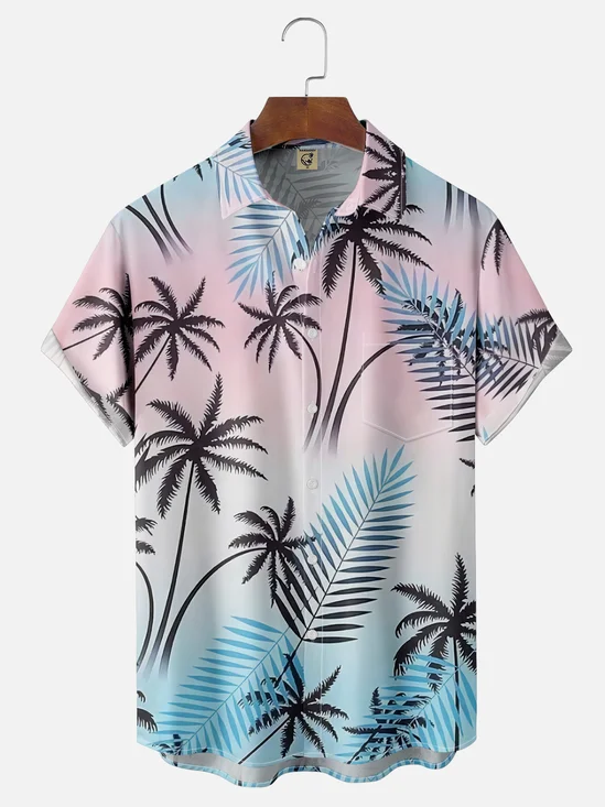 Moisture Wicking Gradient Coconut Tree Chest Pocket Hawaiian Shirt