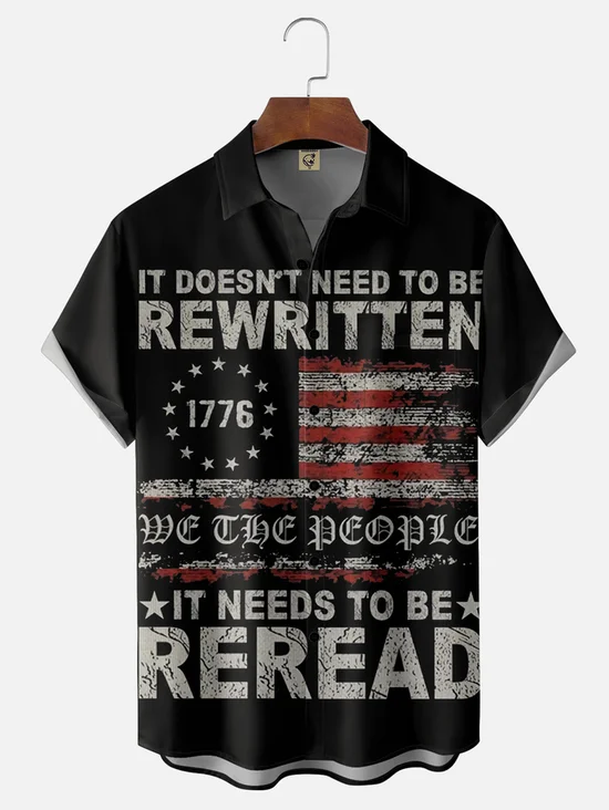 Tall Size Moisture Wicking 1776 Declaration of Independence 4th of July Chest Pocket Hawaiian Shirt