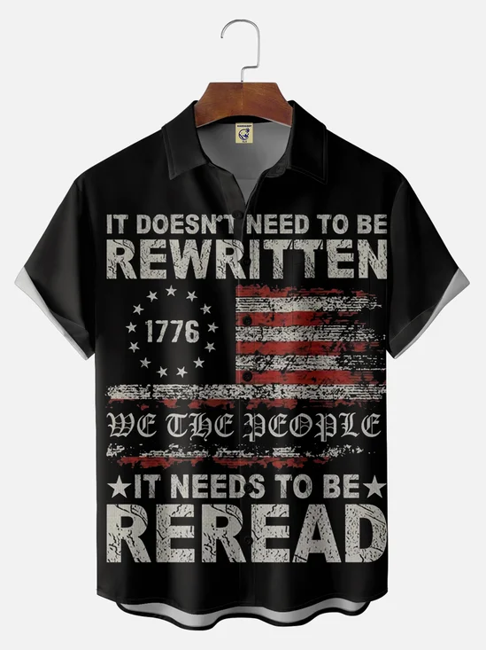 Big Size Moisture Wicking 1776 Declaration of Independence 4th of July Chest Pocket Hawaiian Shirt