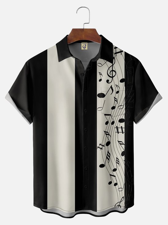 Big Size Moisture-wicking Music Note Chest Pocket Bowling Shirt