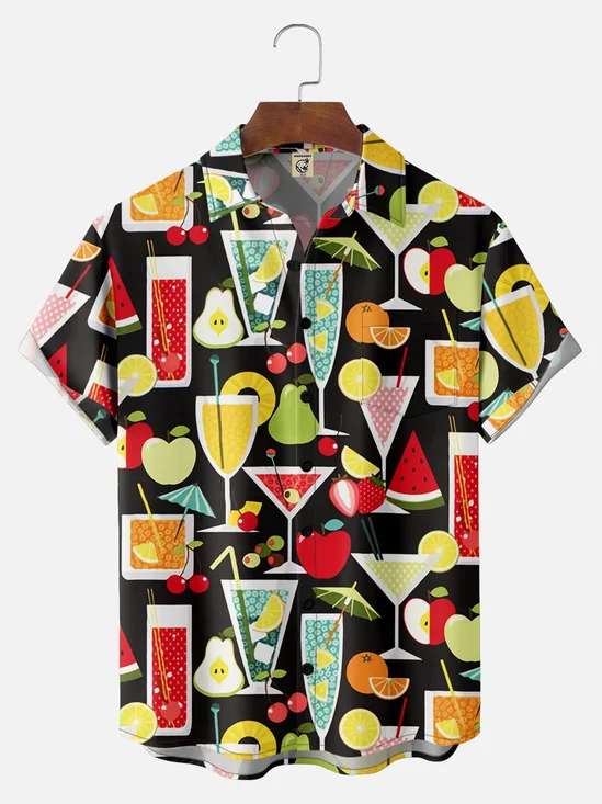 Big Size Moisture-wicking Geomatric Cocktail Chest Pocket Hawaiian Shirt