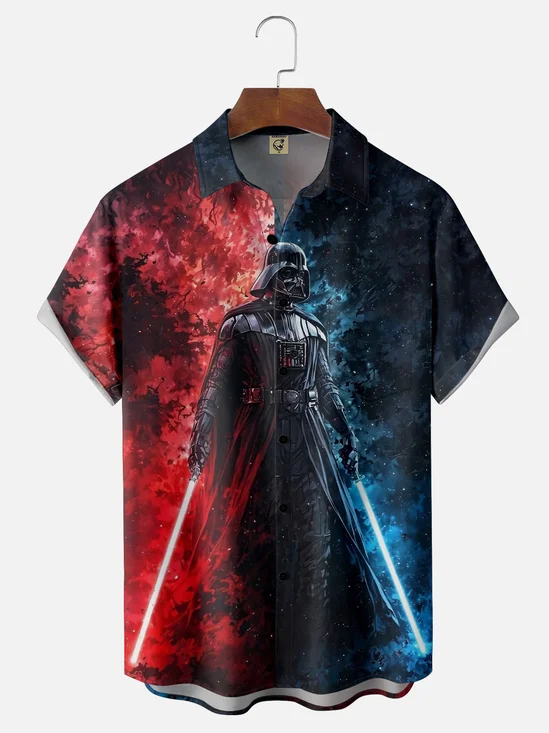Tall Size Moisture-wicking Star Technology Universe Planet Chest Pocket Casual Shirt