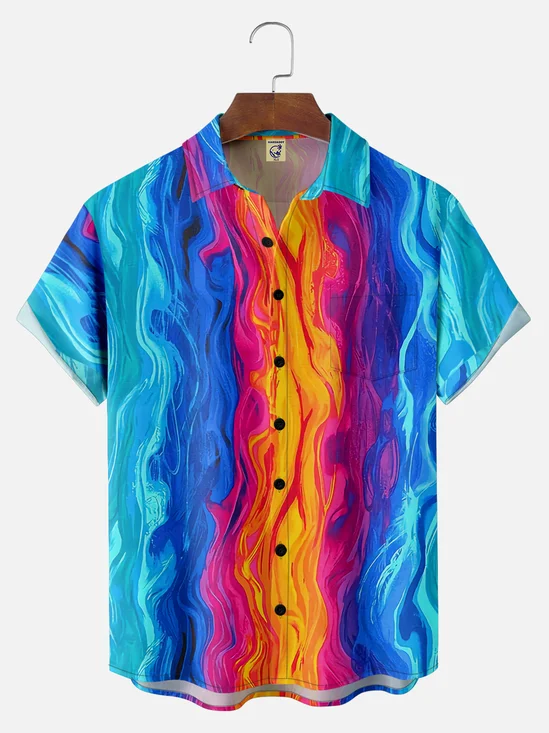 Big Size Moisture-wicking Gradient Color Chest Pocket Casual Shirt