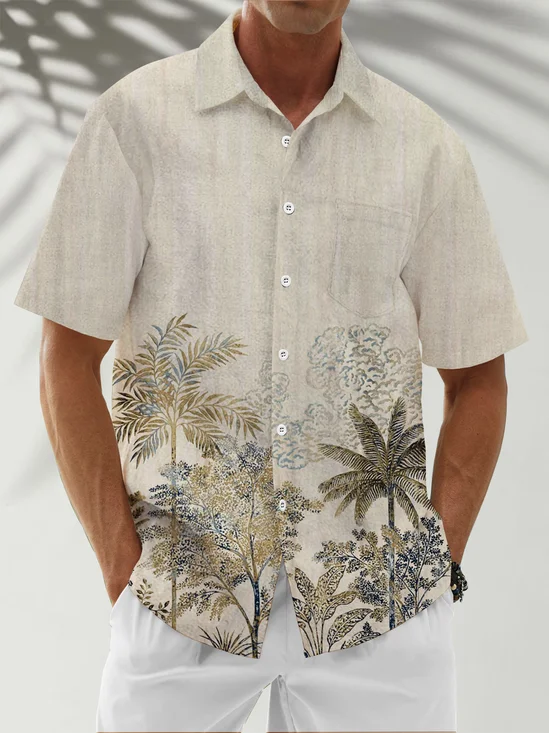 Moisture Wicking Coconut Tree Chest Pocket Hawaiian Shirt