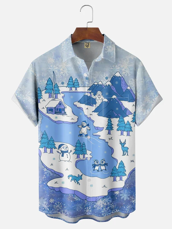 Hardaddy X Artist Kimprut Imut Moisture-wicking Christmas Snowman Chest Pocket Casual Shirt