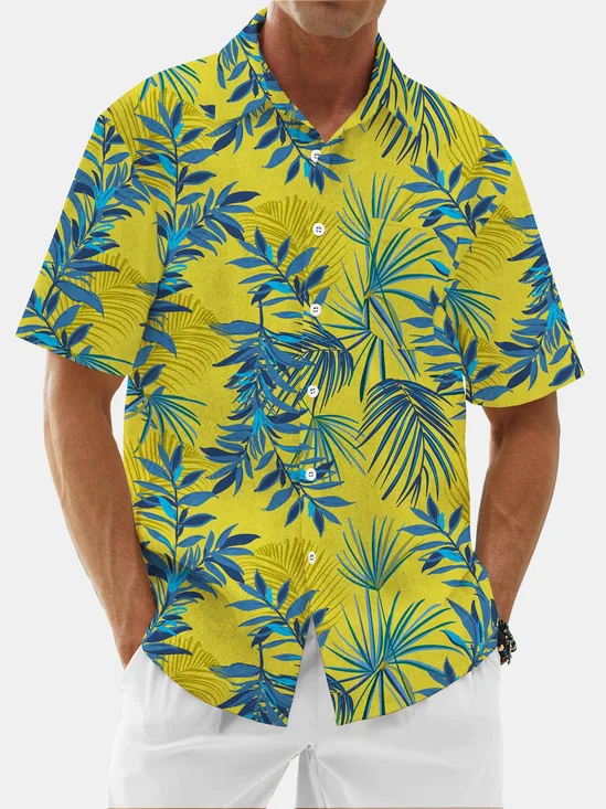 Moisture Wicking Botanical Floral Chest Pocket Hawaiian Shirt