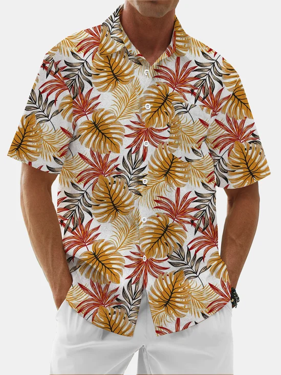 Moisture Wicking Botanical Floral Chest Pocket Hawaiian Shirt