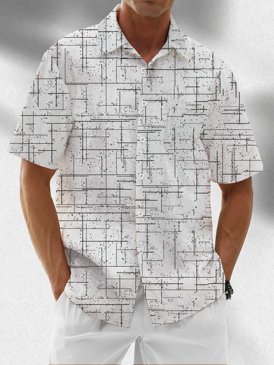Moisture Wicking Geometric Lines Chest Pocket Hawaiian Shirt