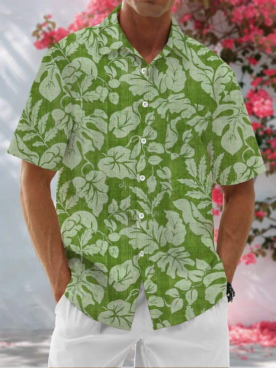 Moisture Wicking Botanical Floral Chest Pocket Hawaiian Shirt