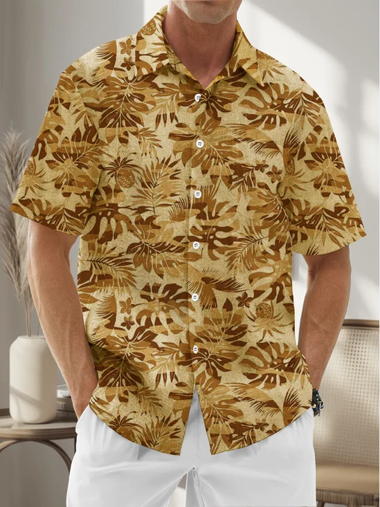 Moisture Wicking Botanical Floral Chest Pocket Hawaiian Shirt