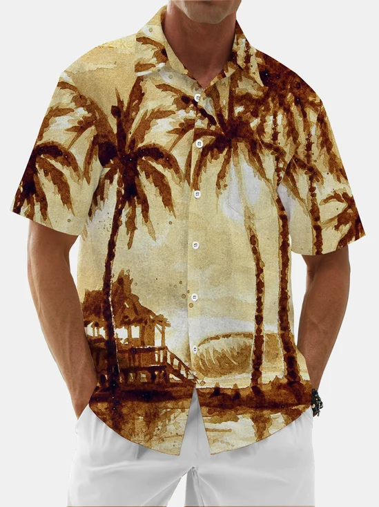 Moisture Wicking Coconut Tree Chest Pocket Hawaiian Shirt