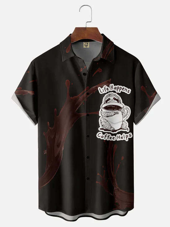 Hardaddy X Artist Kimprut Imut Moisture-wicking Life Needs Coffee Sloth Chest Pocket Casual Shirt