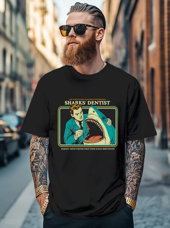 Hardaddy x Contatoeoli Studio Men's Funny Shark Dentist Fitted T-shirts