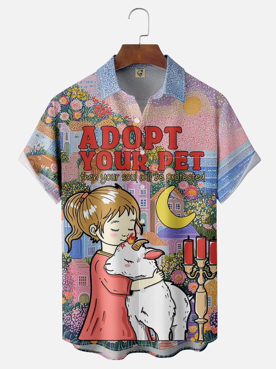Hardaddy X Kimprut Imut Moisture-wicking Adopt Your Pet Goat Chest Pocket Hawaiian Shirt