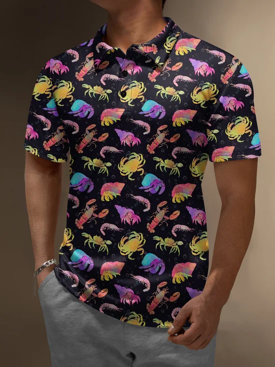 Moisture Wicking Ombre Crab Lobster Short Sleeve Golf Polo