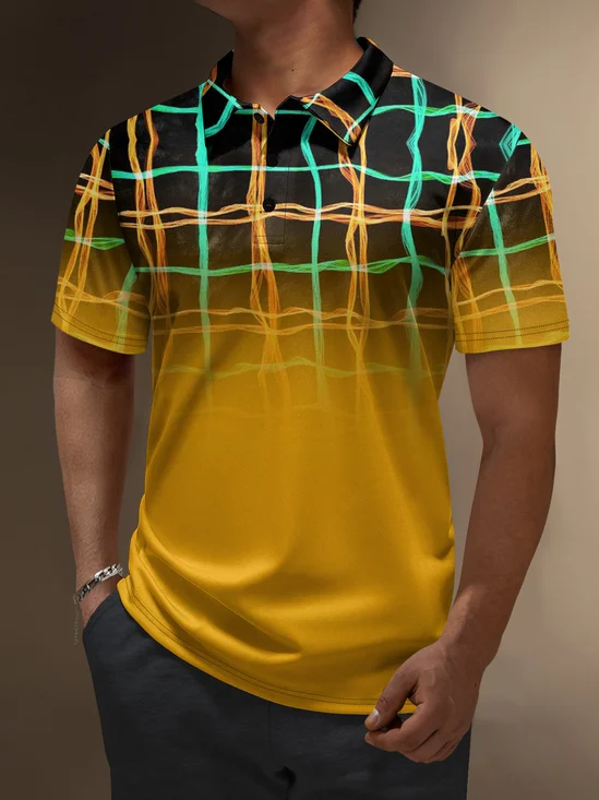 Moisture Wicking 3D Abstract Gradient Color Geometric Short Sleeve Golf Polo