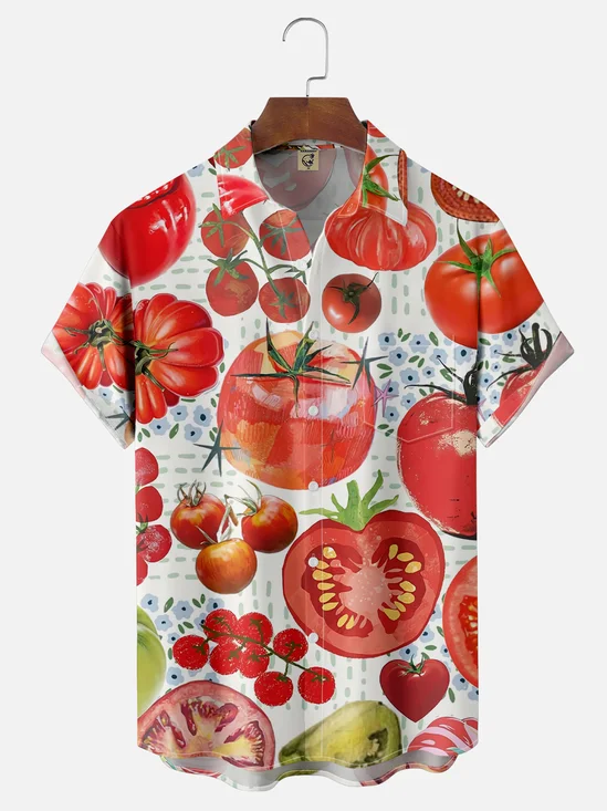 Moisture-wicking Funny Tomato Chest Pocket Casual Shirt