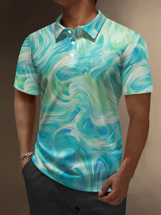 Moisture Wicking 3D Abstract Gradient Stripes Short Sleeve Golf Polo