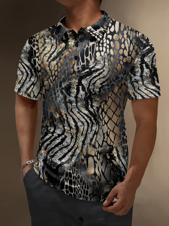 Moisture Wicking Gradient Color Abstract Leopard Short Sleeve Golf Polo