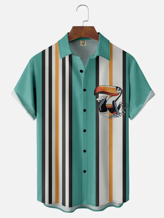 Moisture-wicking Toucan Beer Young Fun Chest Pocket Bowling Shirt