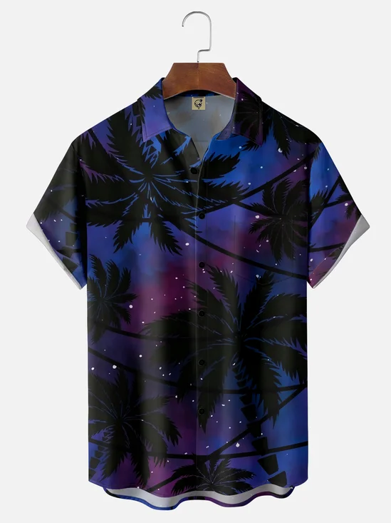 Moisture Wicking Gradient Coconut Tree Chest Pocket Hawaiian Shirt