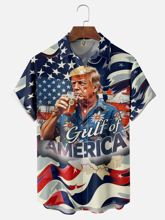 Moisture Wicking American Gulf Trump Chest Pocket Hawaiian Shirt