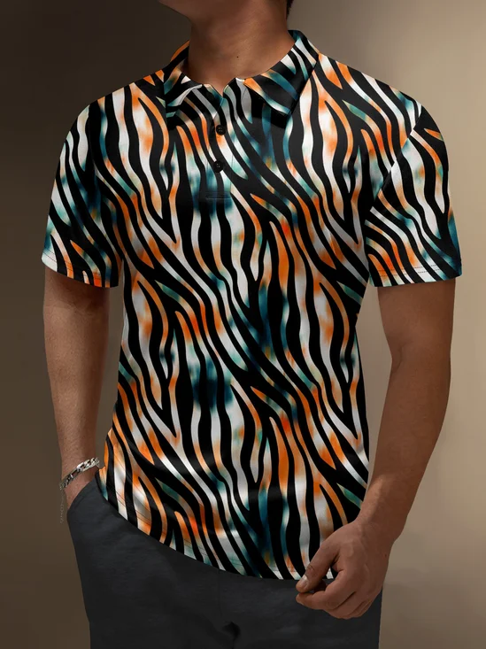 Moisture Wicking Gradient Color Zebra Print Short Sleeve Golf Polo