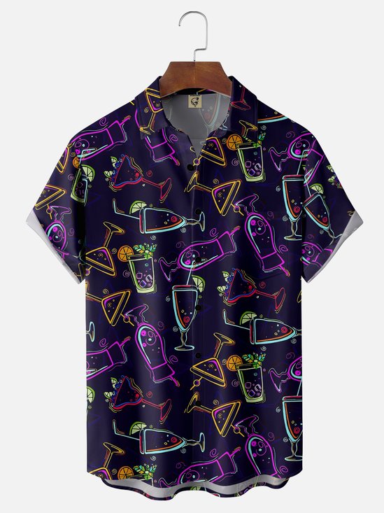 Moisture-wicking Cocktail Young Fun Chest Pocket Hawaiian Shirt