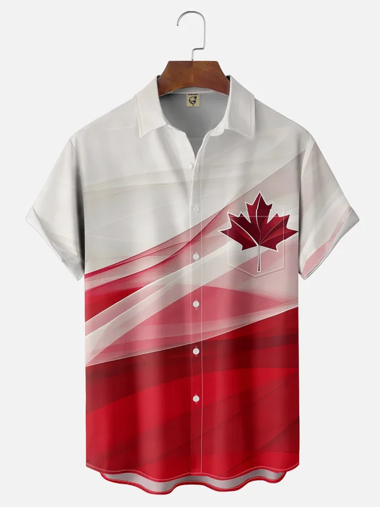 Moisture-wicking Abstract Art Maple Leaf Canada Chest Pocket Casual Shirt
