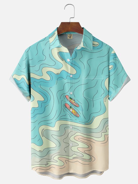 Hardaddy X Artist Stephen Wade Moisture-wicking Sea Surfing Chest Pocket Hawaiian Shirt