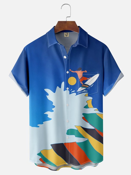 Hardaddy X Artist Stephen Wade Moisture-wicking Sea Surfing Chest Pocket Hawaiian Shirt