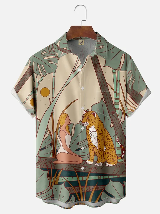 Hardaddy x Stephen Wade Moisture-wicking Beauty and the Leopard Art Painting Hawaiian Shirt