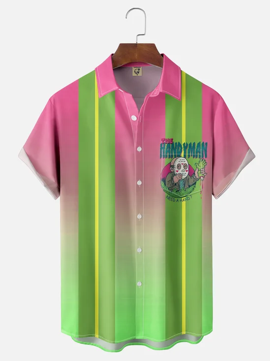 Hardaddy x Marcio Lima Moisture Wicking Gradient Color Anime Chest Pocket Bowling Shirt