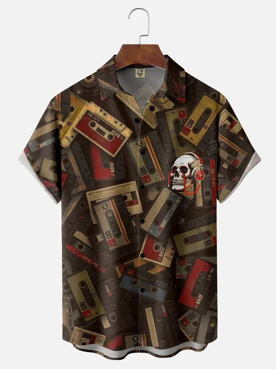 Hardaddy X Artist Contatoeoli Studio Moisture-wicking Music Tape Skull Chest Pocket Hawaiian Shirt