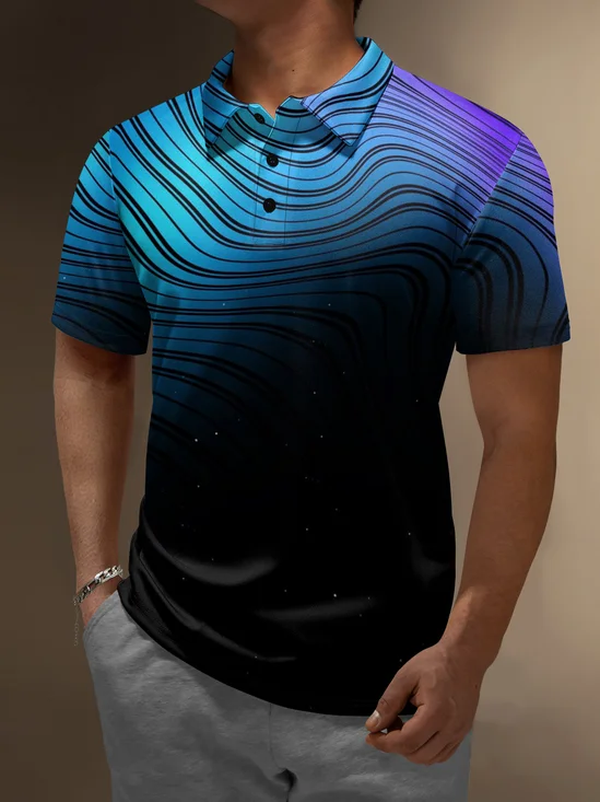 Moisture Wicking 3D Gradient Abstract Stripes Short Sleeve Golf Polo