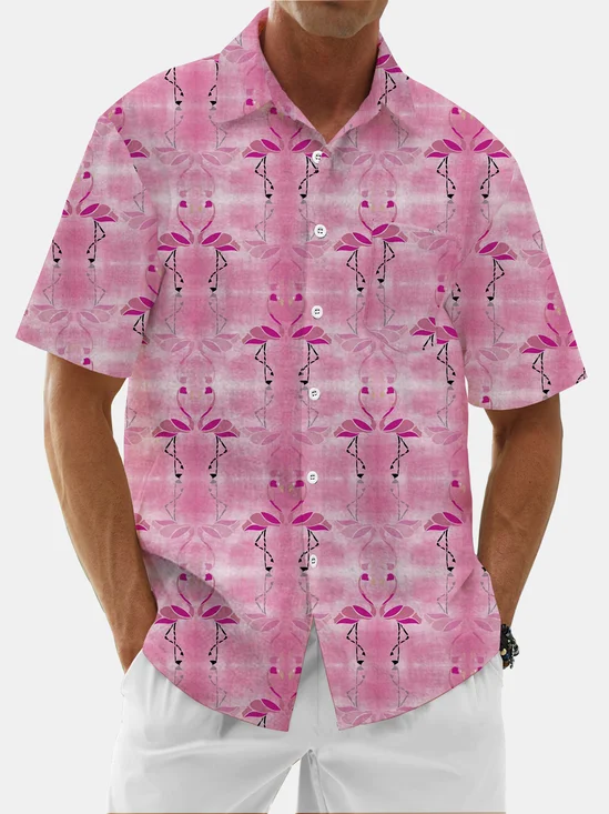 Moisture Wicking Flamingo Chest Pocket Hawaiian Shirt