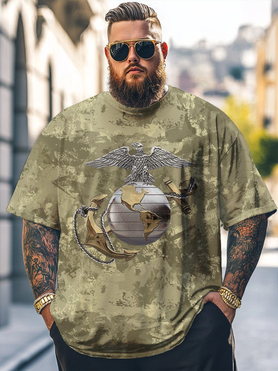 Big Size Men's US Marine Corps Artistic Loose T-shirt