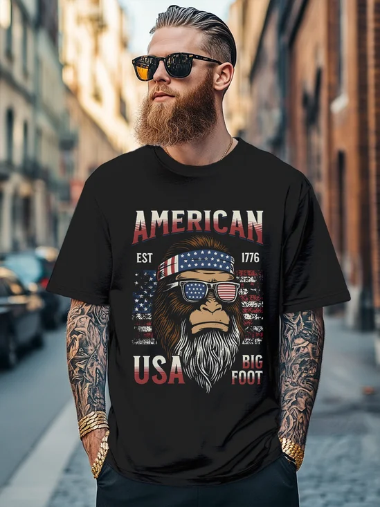 Men's American Flag Bigfoot Independence Day 1776 Fitted T-shirts