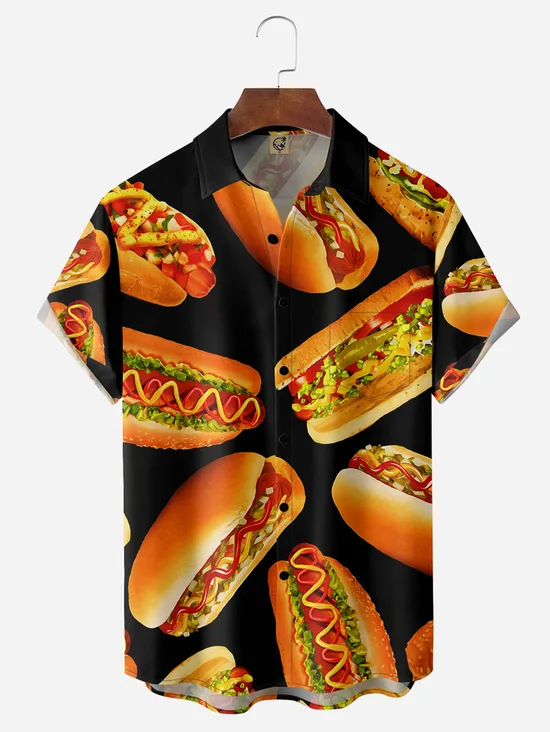 Tall Size Moisture-wicking Fast Food Hamburger Chest Pocket Casual Shirt