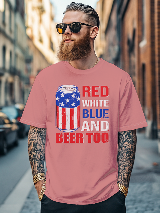 Men's American Flag Beer Letters Fitted T-shirts